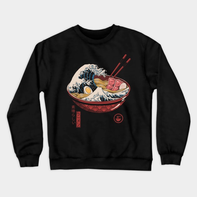 Great Ramen Wave Crewneck Sweatshirt by Vincent Trinidad Art